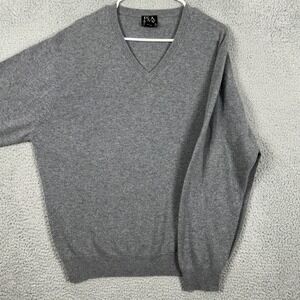 Jos. A. Bank 100% Cashmere Sweater V-Neck Mens Large Gray Pullover Long Sleeve